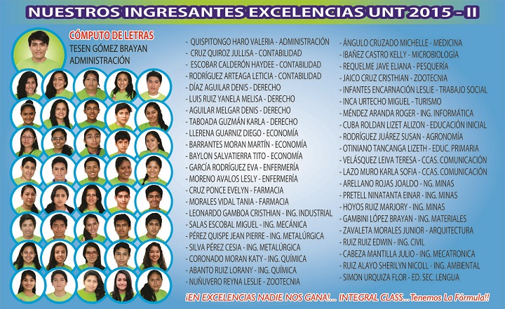  NUESTROS INGRESANTES EXCELENCIAS A LA UNT 2015 - II 